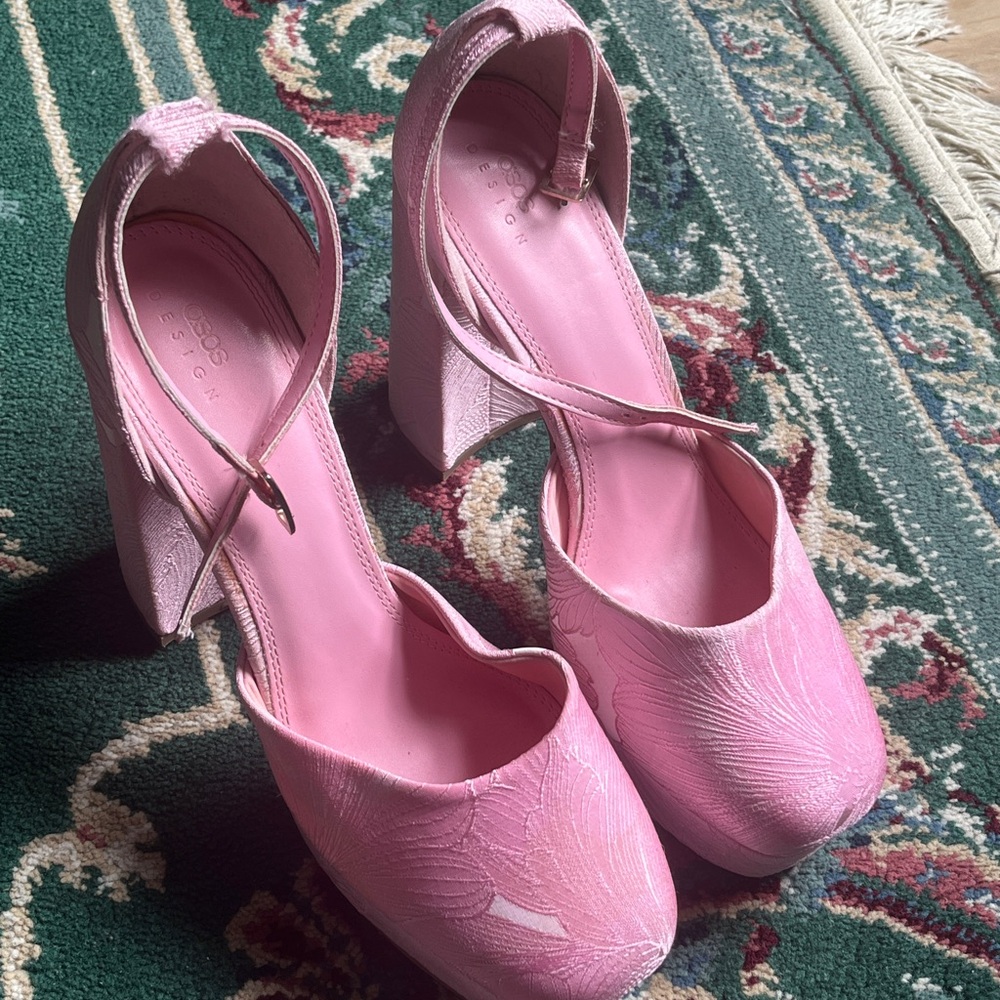 ASOS Pink Ankle-Strap Platform Block Heels